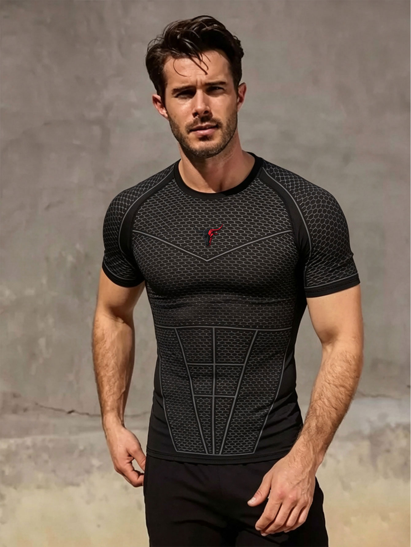 Outdoor Sport.Hub - Camiseta de Compressão Masculina Estampada Gym