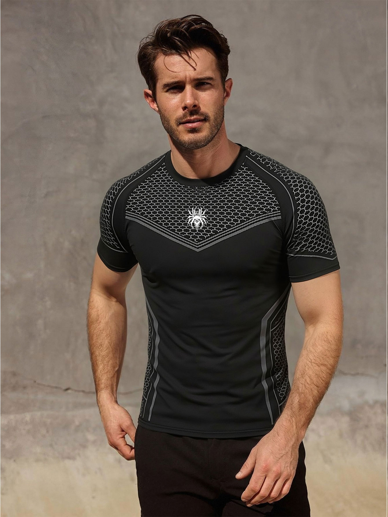 Outdoor Sport.Hub - Camiseta de Compressão Masculina Estampada Gym